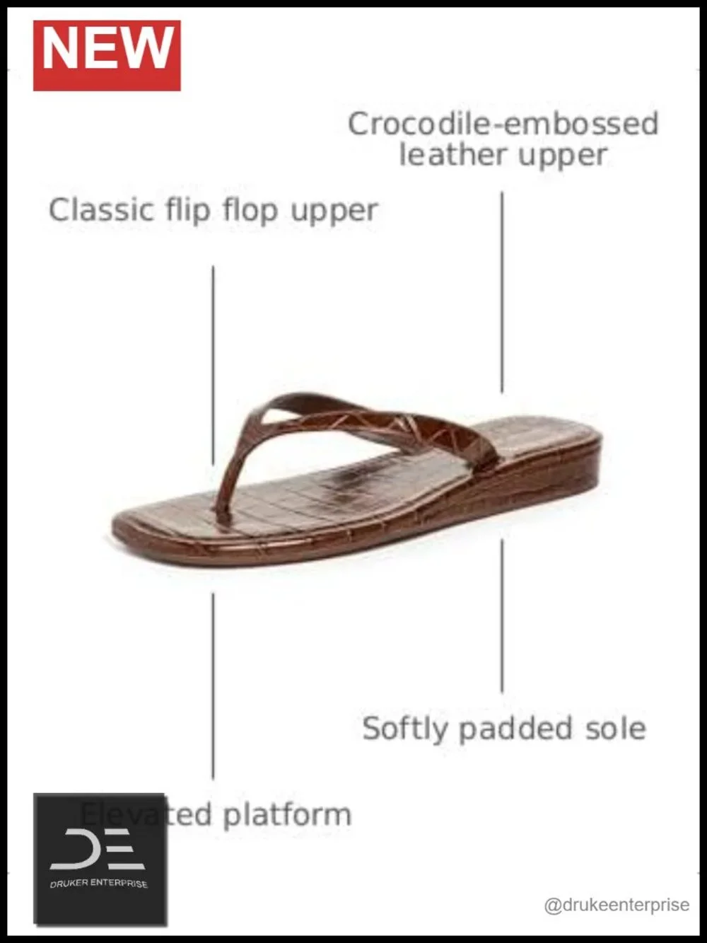Elevated Flip Flops - Croc-Embossed Finish Padded Footbed Sandals